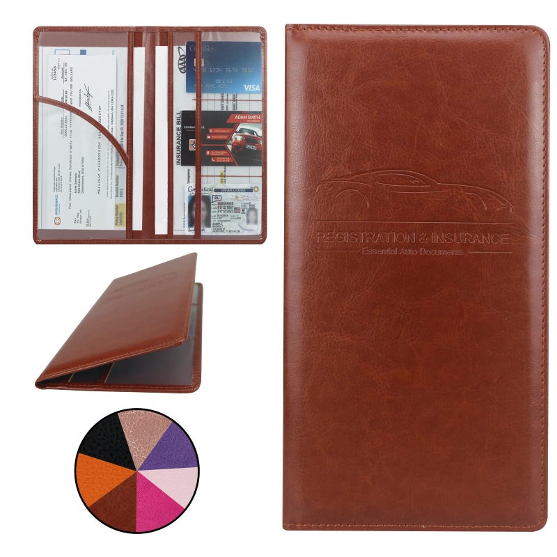 Miunice Car Registration and Insurance Holder  Premium Pu Leather Vehicle Glove Box Organizer - for Driver License  Cards & Essential Documents (L-Brown) - Image 1